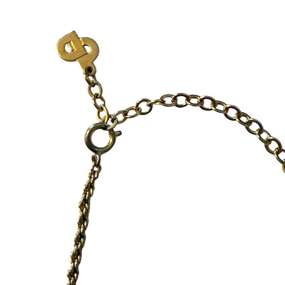 Vintage - CHRISTIAN DIOR Gold Tone Cat Eye Pendant Necklace - Picture 3 of 11